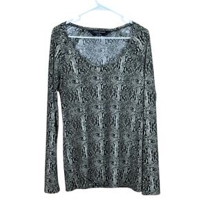 Norma Kamali Womens Tunic Top L Snake Print‎ Pullover Stretch Long Sleeve EUC